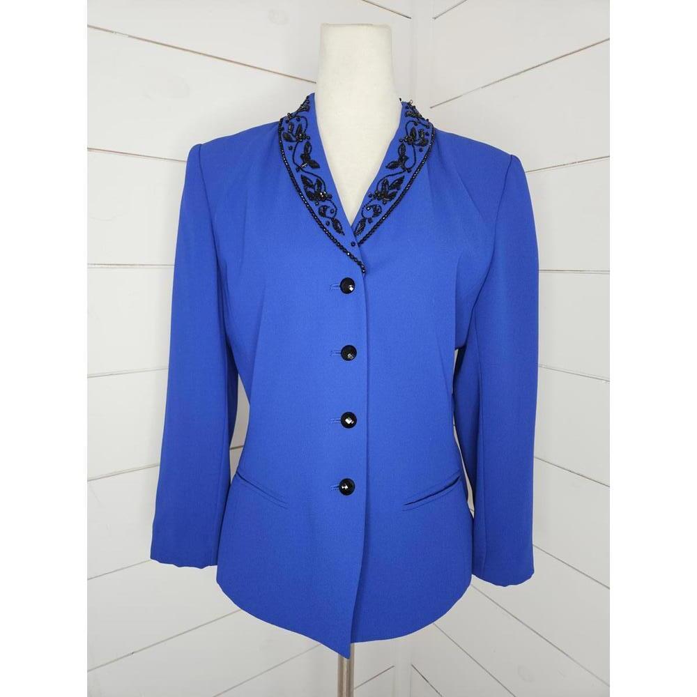 Le Suit Size 10 Petite royal blue dressy suit jacket with black sequins